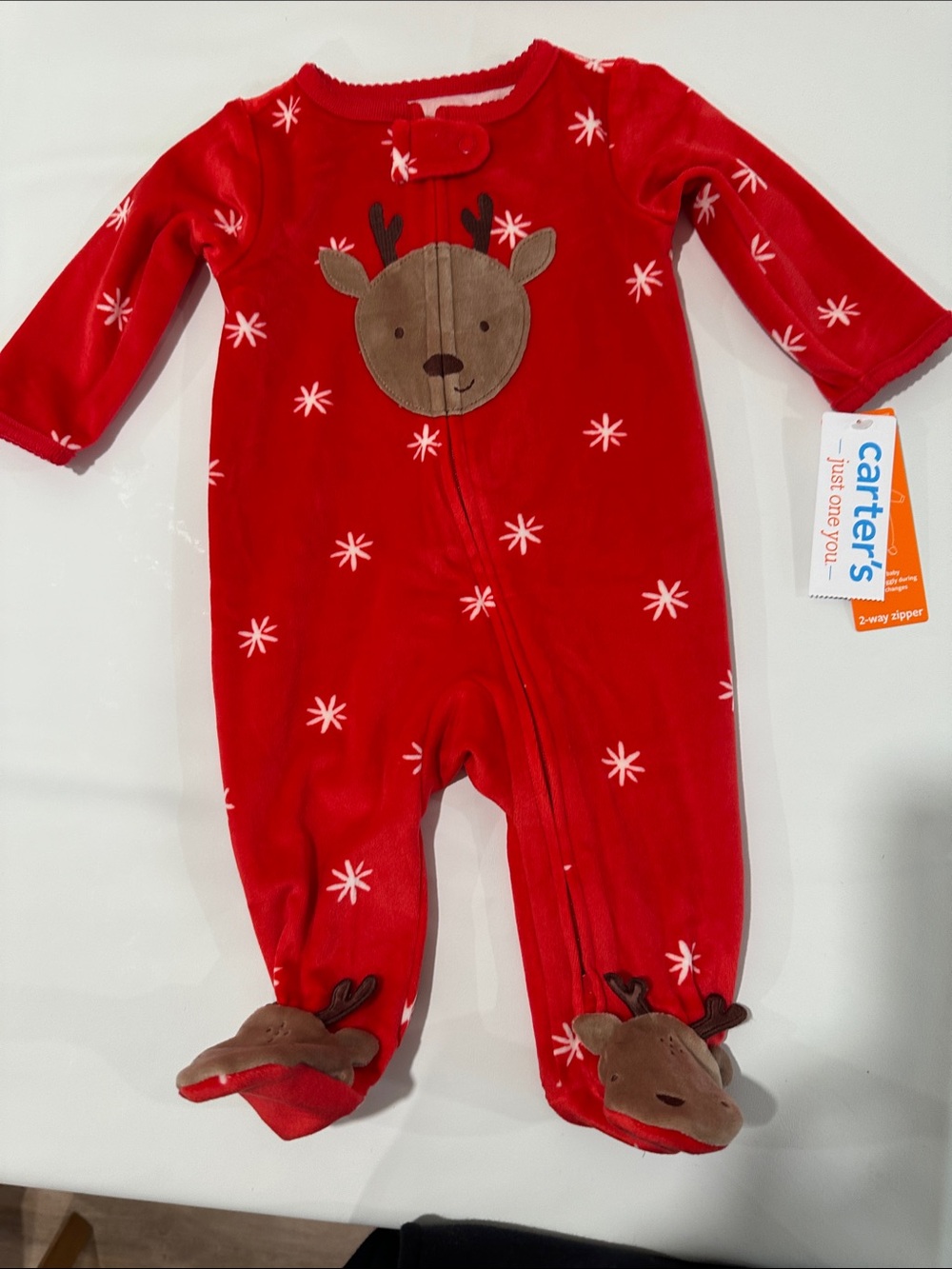 3M Carters Fleece Footed Pajamas Reindeer Stars Footie Onesie Baby Christmas